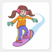 Snowboarding Girl Snow Fun Square Sticker (Voorkant)