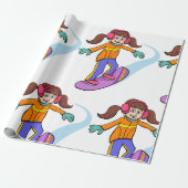 Snowboarding Girl Snow Fun Wrapping Paper Cadeaupapier (Uitgerold)