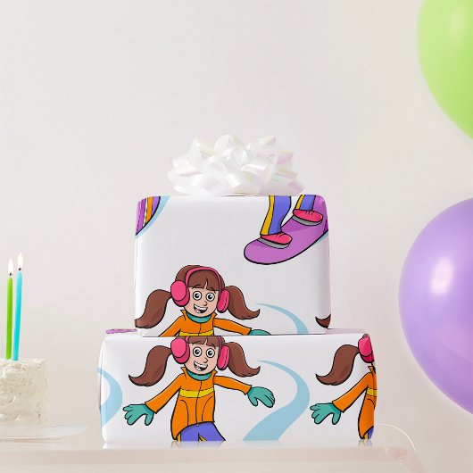 Snowboarding Girl Snow Fun Wrapping Paper Cadeaupapier