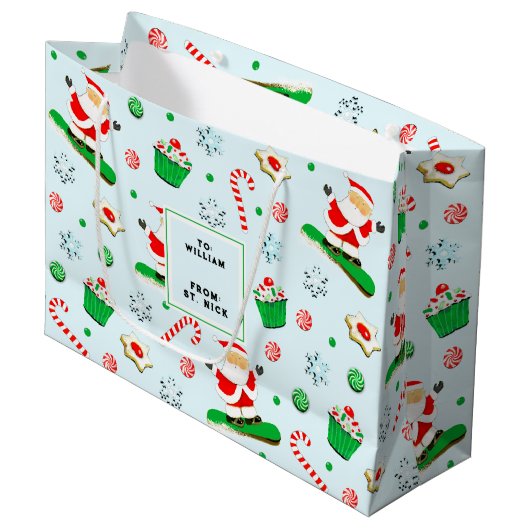 Snowboarding Kerstfeestdag Groot Cadeauzakje (Voorkant Gekanteld)