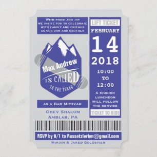 SNOWBOARDING LIFT TICKET Bar Mitzvah Uitnodiging