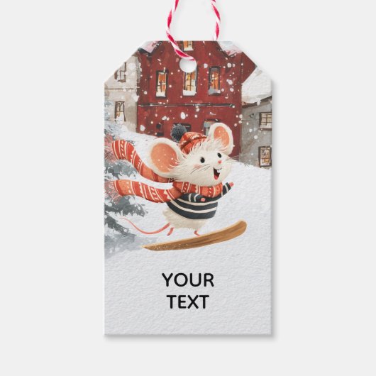 Snowboarding Little Mouse Gift Tag Cadeaulabel (Voorkant)