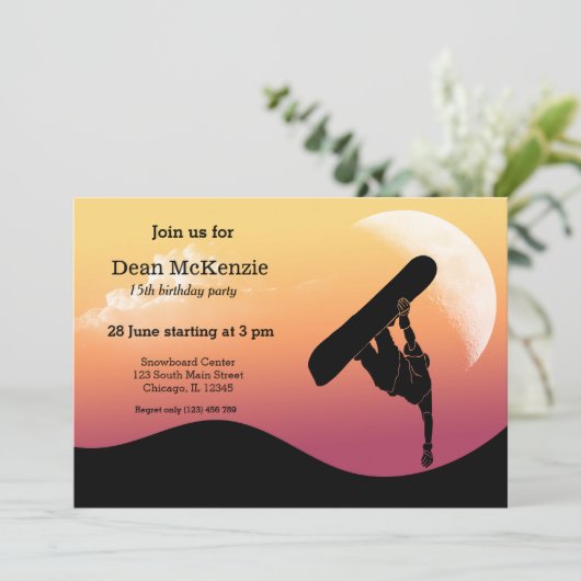 Snowboarding Party Kaart (Staand voorkant)