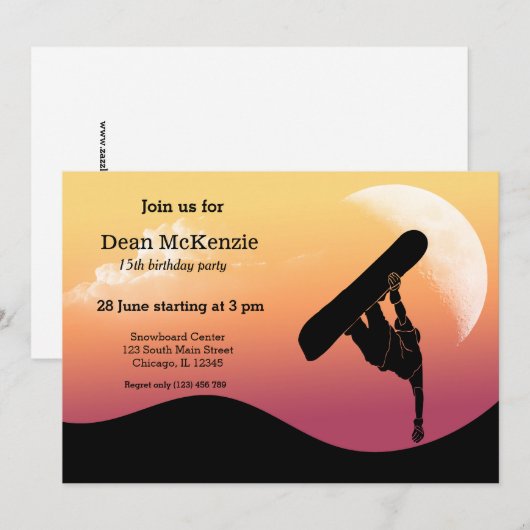 Snowboarding Party Kaart (Voorkant / Achterkant)