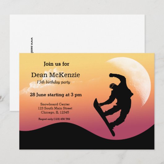 Snowboarding Party Kaart (Voorkant / Achterkant)