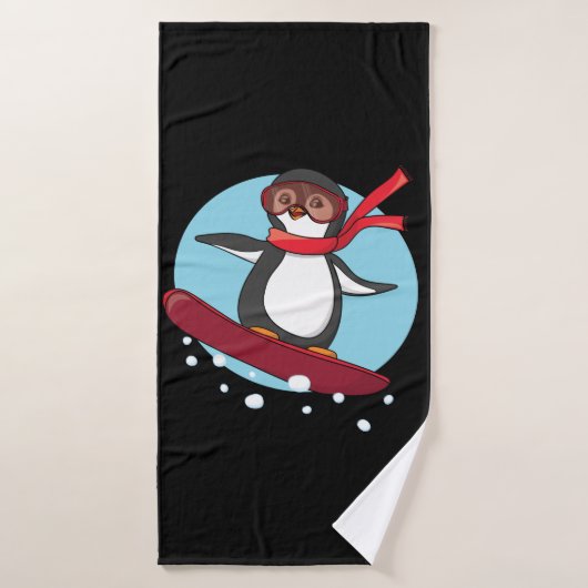 Snowboarding Penguin Badhanddoek (Badhanddoek)