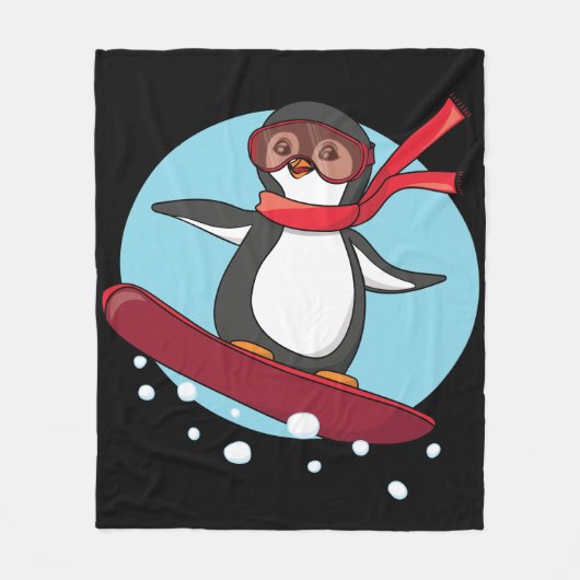 Snowboarding Penguin Fleece Deken (Voorkant)