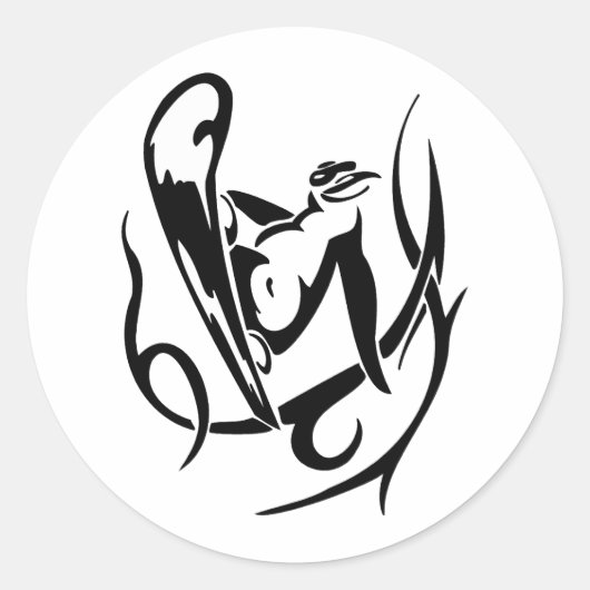 SNOWBOARDING PENGUIN RONDE STICKER (Voorkant)