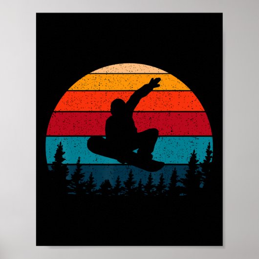 Snowboarding Retro  Sunset Skier Poster (Voorkant)