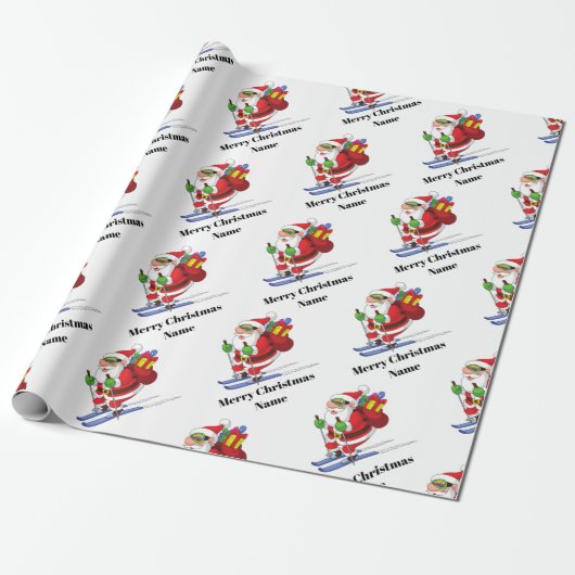 Snowboarding Santa Claus Pattern Personalized Xmas Cadeaupapier (Uitgerold)