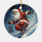 Snowboarding Santa Keramisch Ornament (Voorkant)