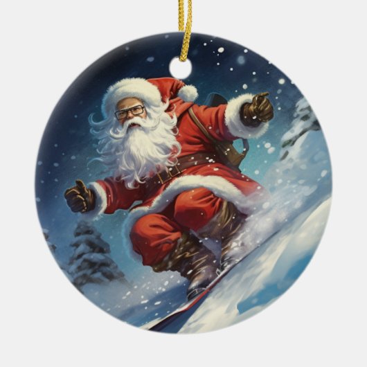 Snowboarding Santa Keramisch Ornament (Voorkant)
