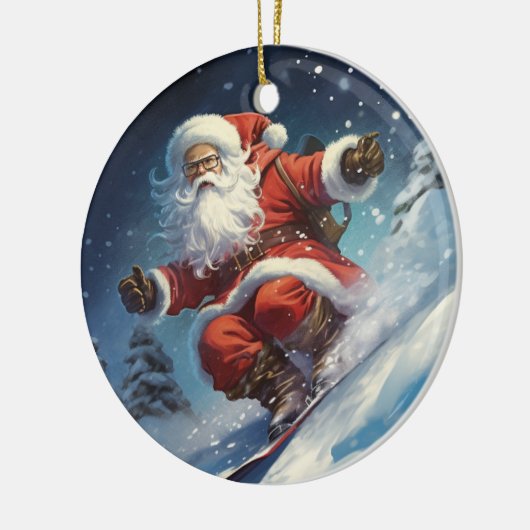 Snowboarding Santa Keramisch Ornament (Links)