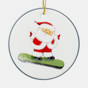 Snowboarding Santa Keramisch Ornament