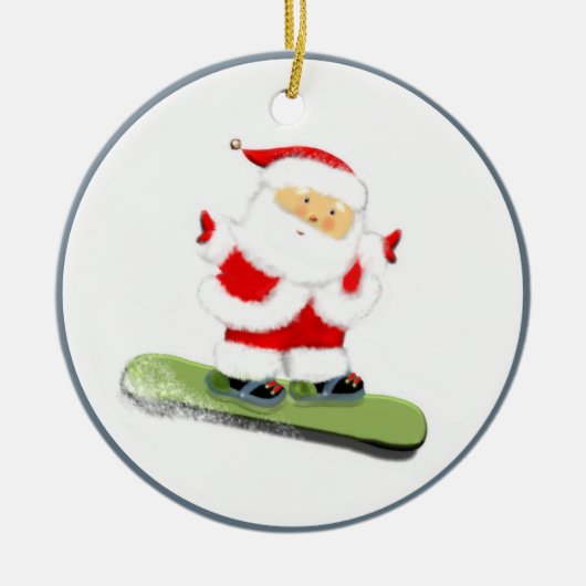 Snowboarding Santa Keramisch Ornament (Voorkant)