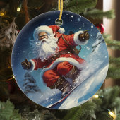 Snowboarding Santa Keramisch Ornament