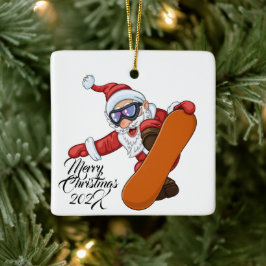 Snowboarding Santa  Keramisch Ornament