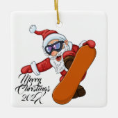 Snowboarding Santa  Keramisch Ornament (Voorkant)