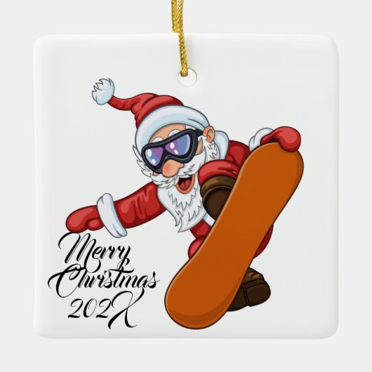 Snowboarding Santa Keramisch Ornament (Voorkant)