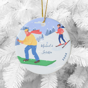 Snowboarding & Skiing Extreme Winter Sports Couple Keramisch Ornament