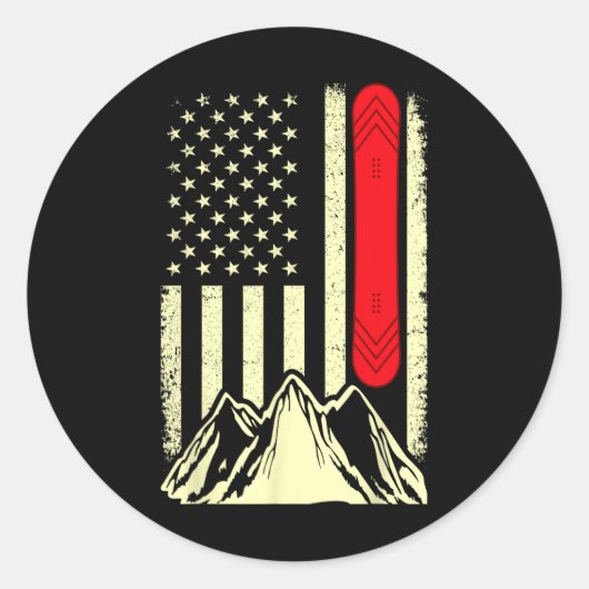 Snowboarding Skiing Snowboard American Flag Snowbo Ronde Sticker (Voorkant)
