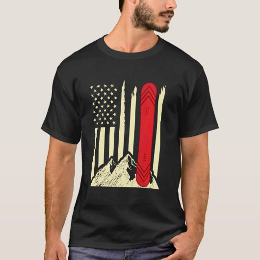 Snowboarding Skiing Snowboard American Flag Snowbo T-shirt (Voorkant)