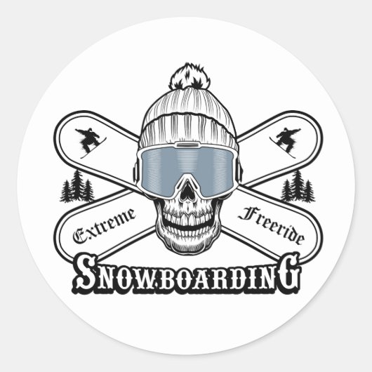 Snowboarding Skull Graphic Ronde Sticker (Voorkant)