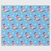 Snowboarding sneeuwman glossy mid-blue. cadeaupapier (Vlak)