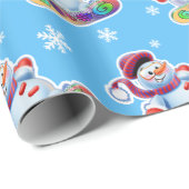 Snowboarding sneeuwman glossy mid-blue. cadeaupapier (Rol Hoek)