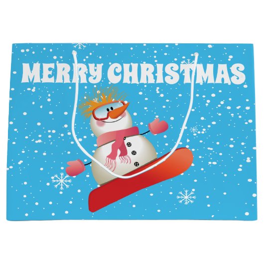 Snowboarding Snowman Gift Bag Large Groot Cadeauzakje (Voorkant)