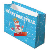 Snowboarding Snowman Gift Bag Large Groot Cadeauzakje (Voorkant Gekanteld)