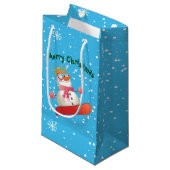 Snowboarding Snowman Gift Bag Small/Medium Klein Cadeauzakje (Voorkant Gekanteld)