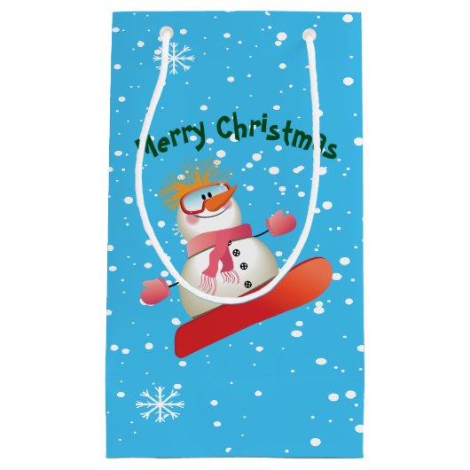 Snowboarding Snowman Gift Bag Small/Medium Klein Cadeauzakje (Voorkant)