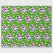 Snowboarding snowman matte green cadeaupapier (Vlak)