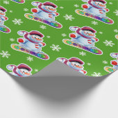 Snowboarding snowman matte green cadeaupapier (Hoek)