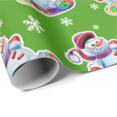 Snowboarding snowman matte green cadeaupapier (Rol Hoek)