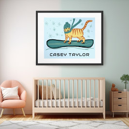 SNOWBOARDING Tabby Kat Grappig CUSTOM NAAM Kwekeri Poster