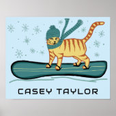 SNOWBOARDING Tabby Kat Grappig CUSTOM NAAM Kwekeri Poster (Voorkant)