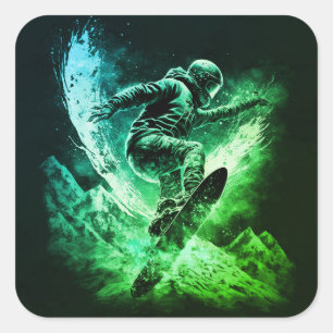 Snowboarding Winter Sports Mountains Vierkante Sticker