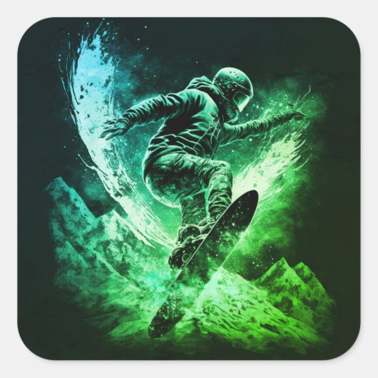 Snowboarding Winter Sports Mountains Vierkante Sticker (Voorkant)