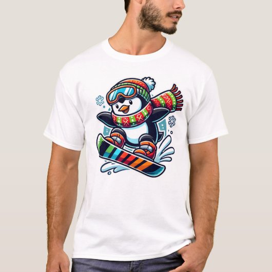 snowboardpinguïn Kerstmis T-shirt (Voorkant)