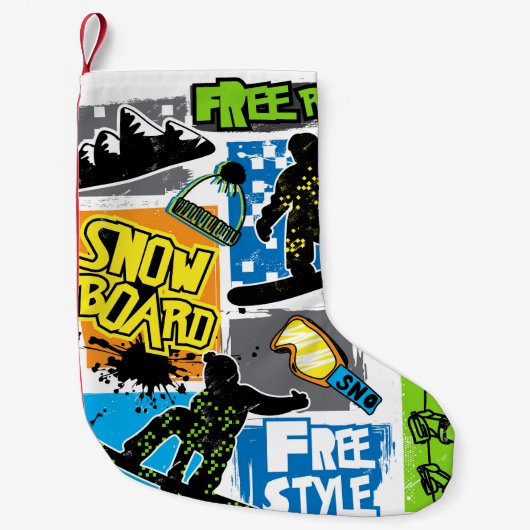Snowboardtypografie: achtergrond van extreem Kind. Kleine Kerstsok (Voorkant)