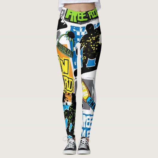 Snowboardtypografie: achtergrond van extreem Kind. Leggings (Voorkant)