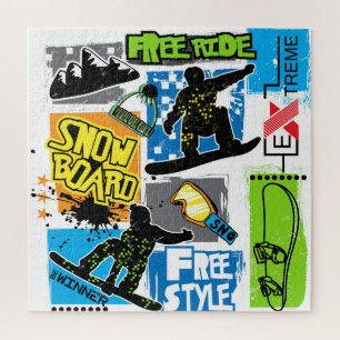 Snowboardtypografie: achtergrond van extreem Kind. Legpuzzel