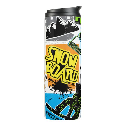 Snowboardtypografie: achtergrond van extreem Kind. Thermosbeker (Gedraaid links)