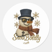 SnowBuddy Glitter Snowman Ronde Sticker (Voorkant)