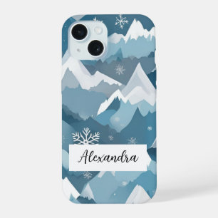 Snowcapped Bergen Gelaagde Sneeuwvlokken Winter iPhone 15 Case