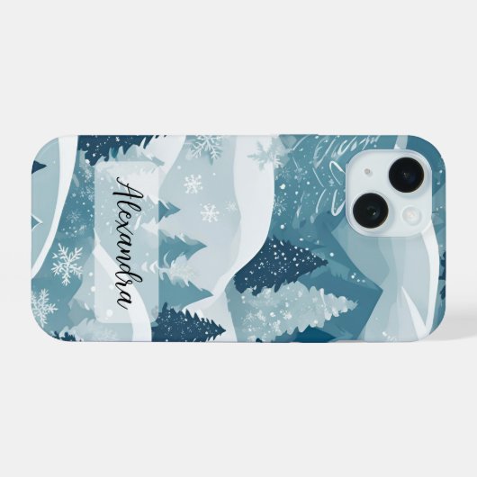 Snowcapped Bergen Met Pijnbomen En Sneeuw iPhone 15 Case (Achterkant horizontaal)