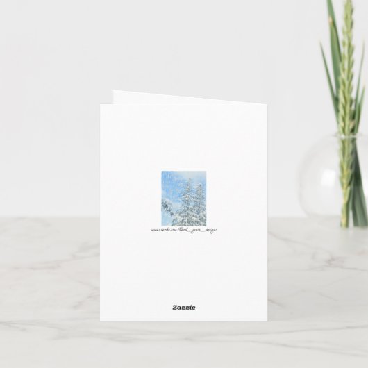 Snowcapped Pine Tree Blue Sky Waterverf Holiday Kaart (Achterkant)