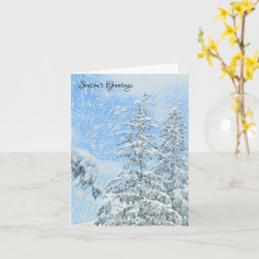 Snowcapped Pine Tree Blue Sky Waterverf Holiday Kaart (Gele Bloem)
